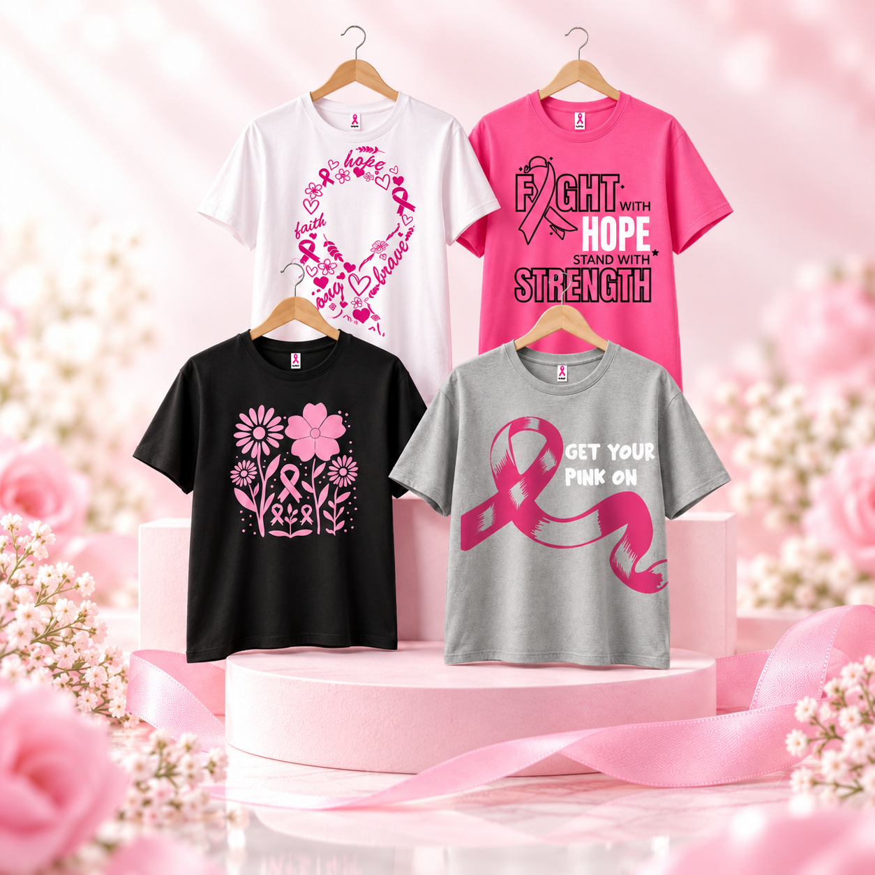 Pink Ribbon Awareness T-Shirt Pack of 4