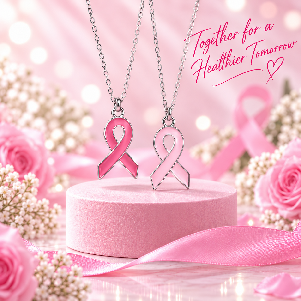 Pink Ribbon Pendant Necklace