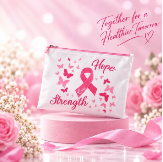 Hope Love and Strength Pink Ribbon Pouch